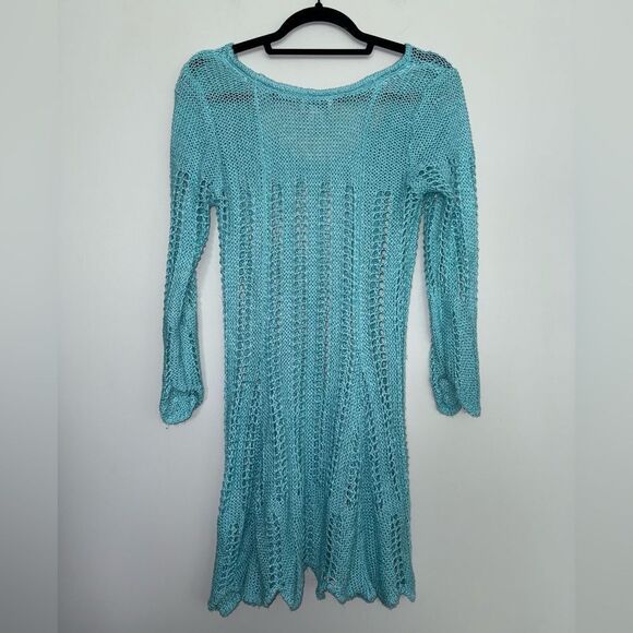 Soft Surroundings Crochet Knit Aqua Blue Loose Knit Relaxed Fit Sweater Size M - Picture 3 of 4